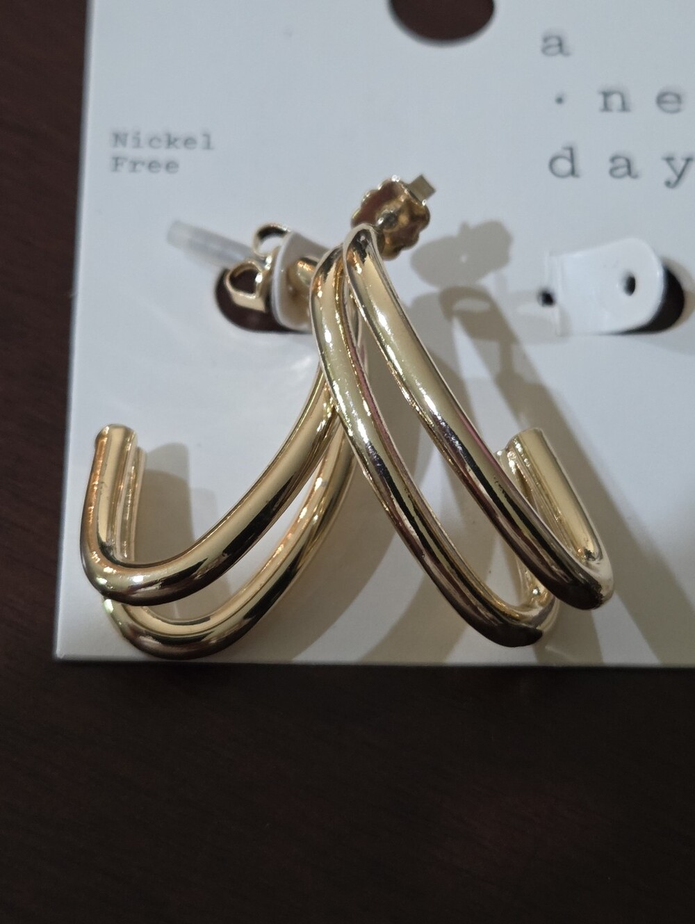 a new day Polished Gold Tone Double-Row Hoop Earrings NEW
